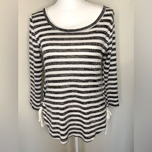 Almost Famous boho top blouse Stripe Ties Size Medium Black White